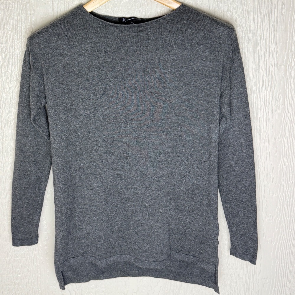 INC International Concepts Women XS Gray Boat Neck Long Sleeve Sweater High-Low